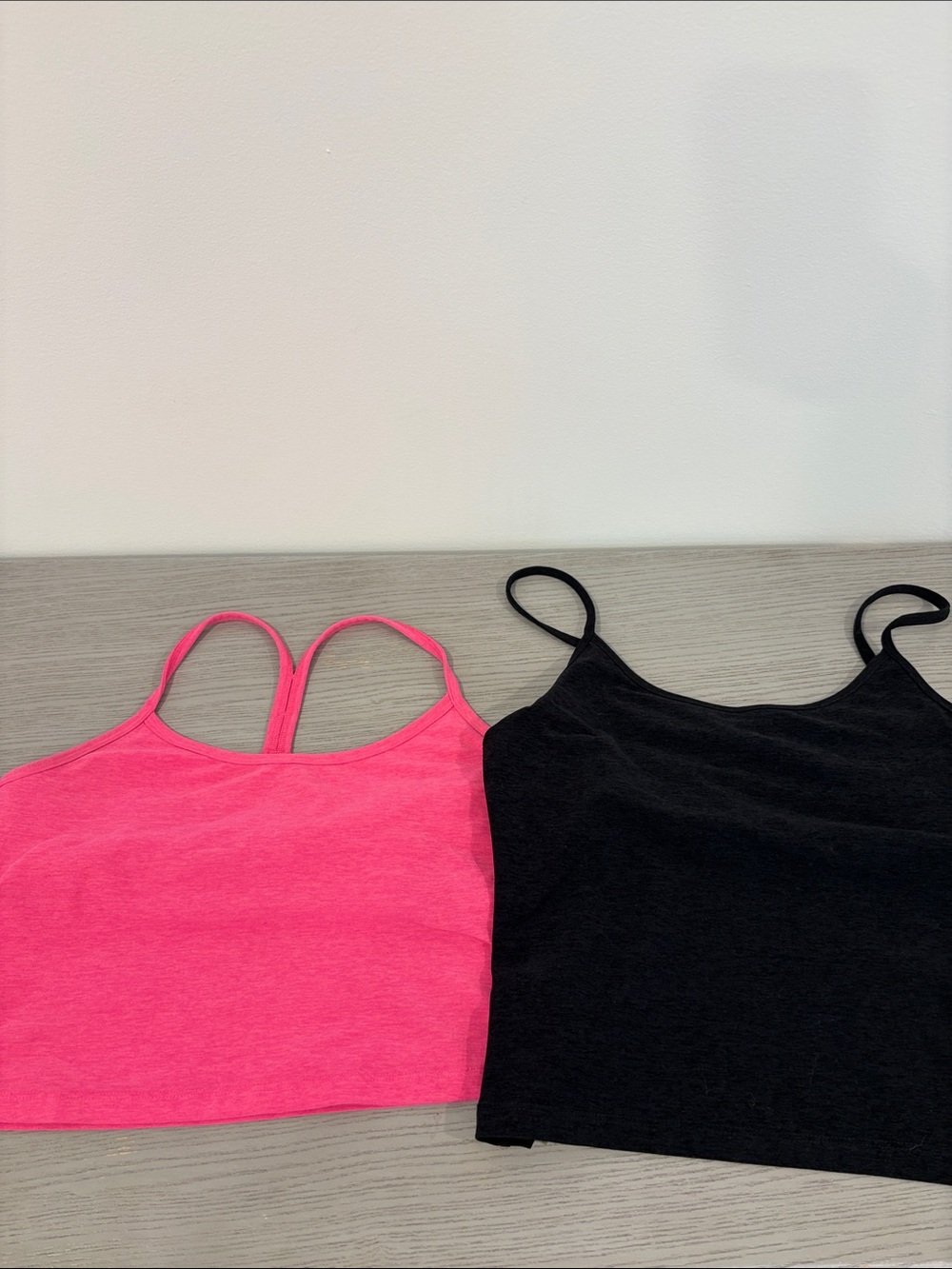 Beyond Yoga Pink and Black Spaghetti Strap Spacey Dye Tanks- size L